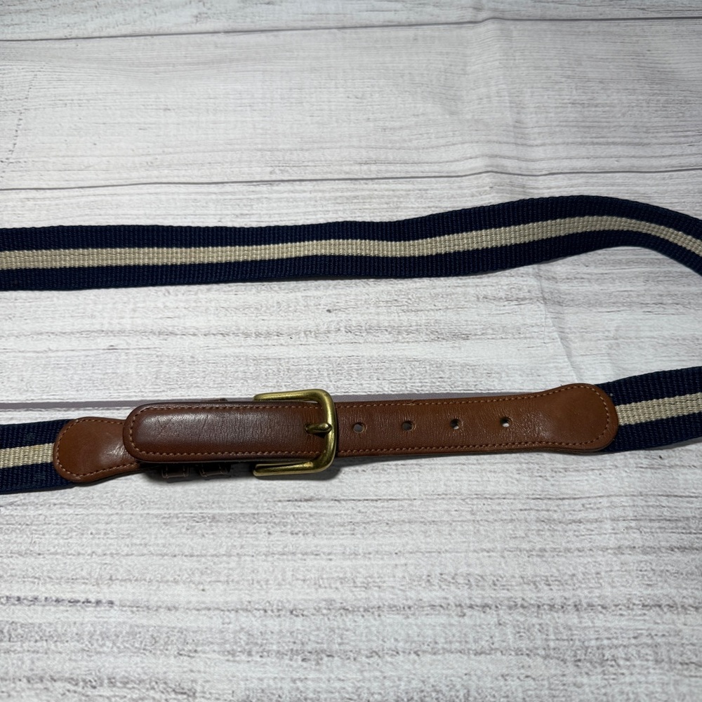Coach Brown Leather and Navy Striped Belt